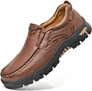 Men's Slip On Leather Loafers Wide Causal Non-Slip Handmade Walking Work Driving Sneaker Moccasin Shoes