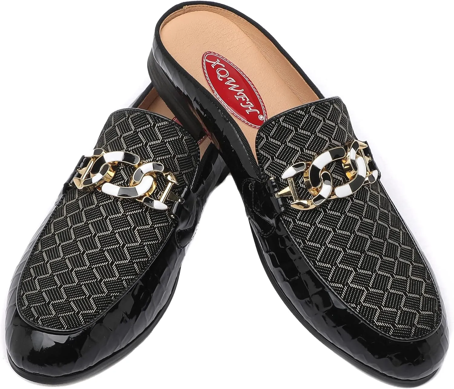 Men's Slip-on Mule Sandals Loafer with Gold Buckle,Fashion Leather Formal Wear Casual Backless Dress Slippers
