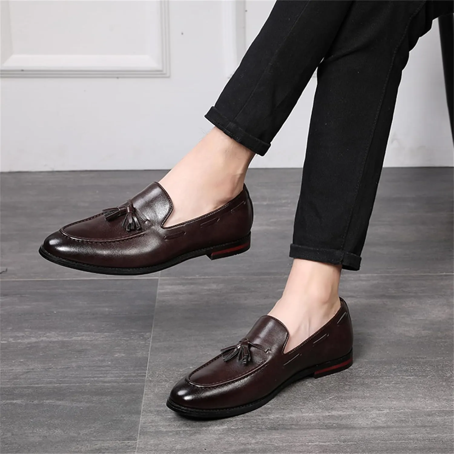 Men's Slip-On Soft Leather Tassels Loafers Fashion Casual Flats Moccasin Shoes for Business Formal Work Office Dress Penny Shoes
