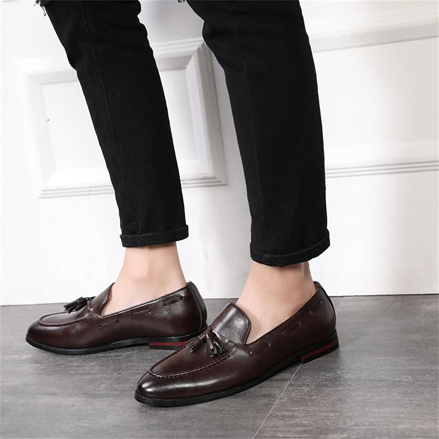 Men's Slip-On Soft Leather Tassels Loafers Fashion Casual Flats Moccasin Shoes for Business Formal Work Office Dress Penny Shoes