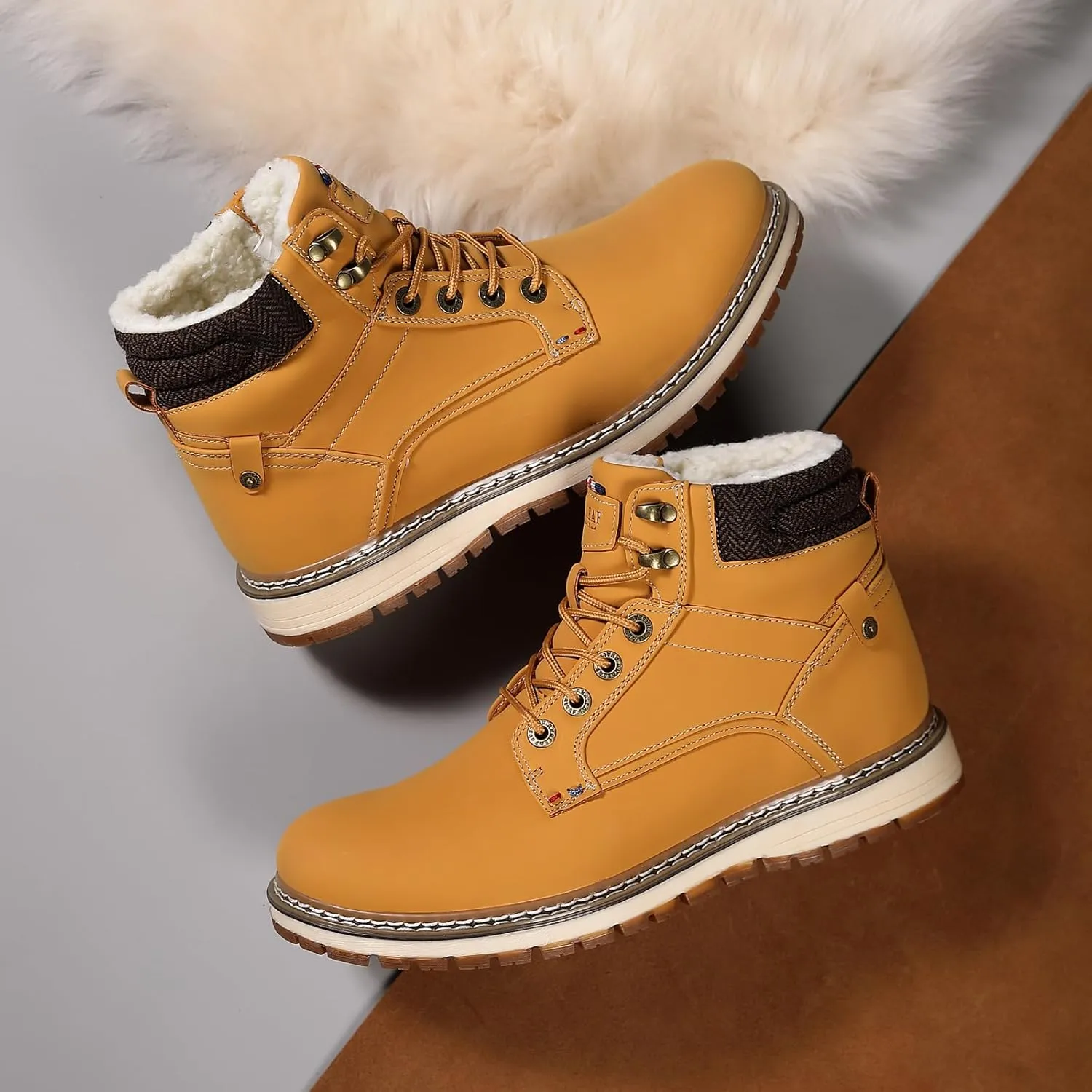 Mens Snow Boots Outdoor Warm Winter Boots Non Slip Fur Lined Shoes