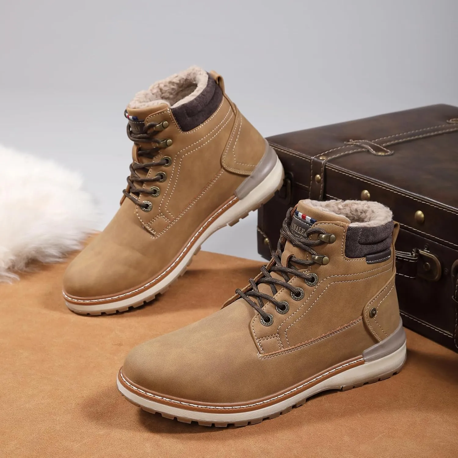 Mens Snow Boots Outdoor Warm Winter Boots Non Slip Fur Lined Shoes