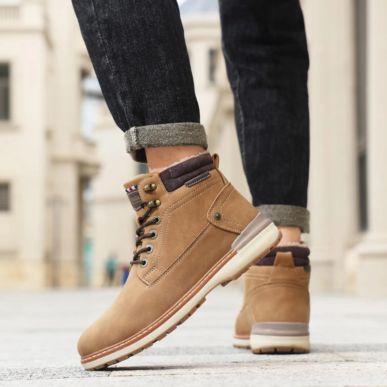 Mens Snow Boots Outdoor Warm Winter Boots Non Slip Fur Lined Shoes