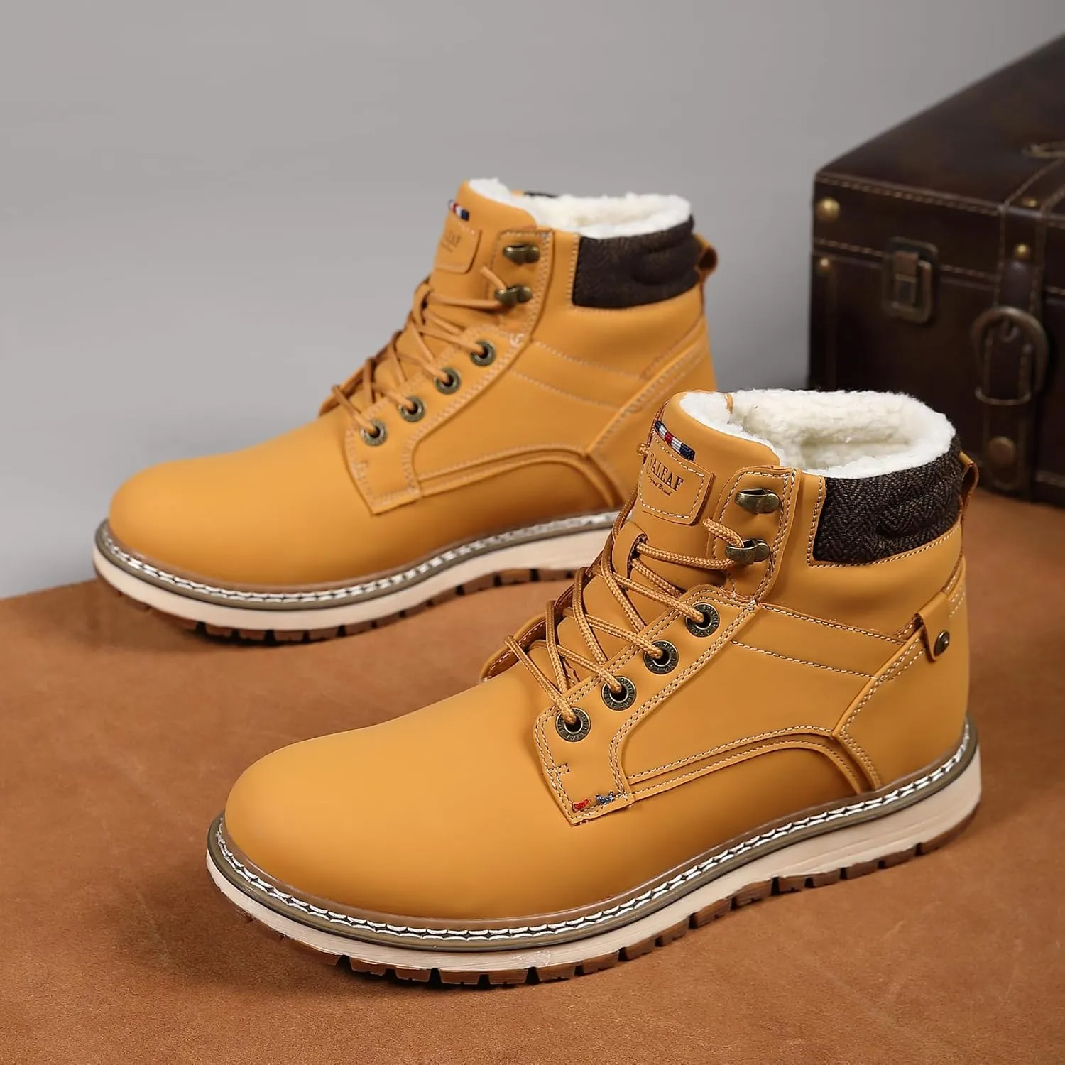 Mens Snow Boots Outdoor Warm Winter Boots Non Slip Fur Lined Shoes