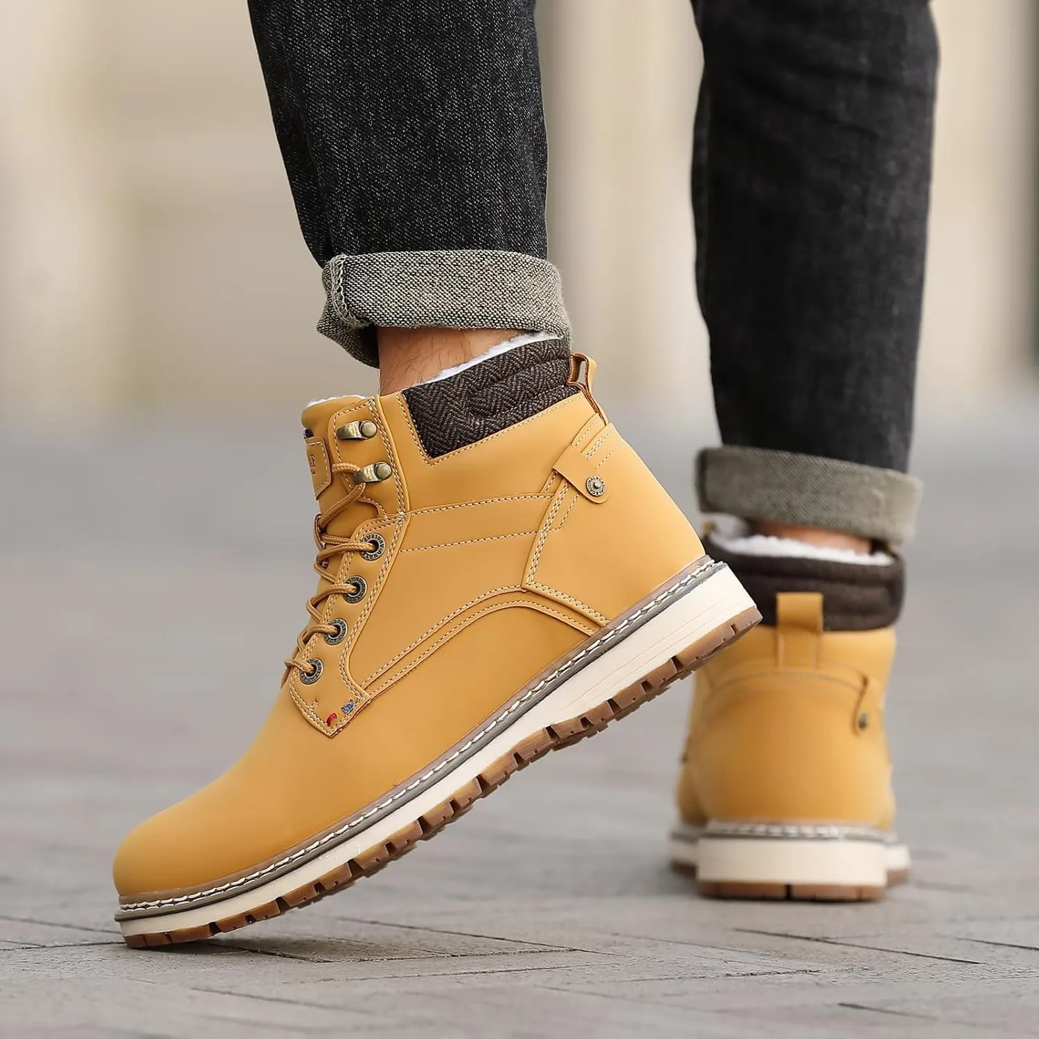 Mens Snow Boots Outdoor Warm Winter Boots Non Slip Fur Lined Shoes
