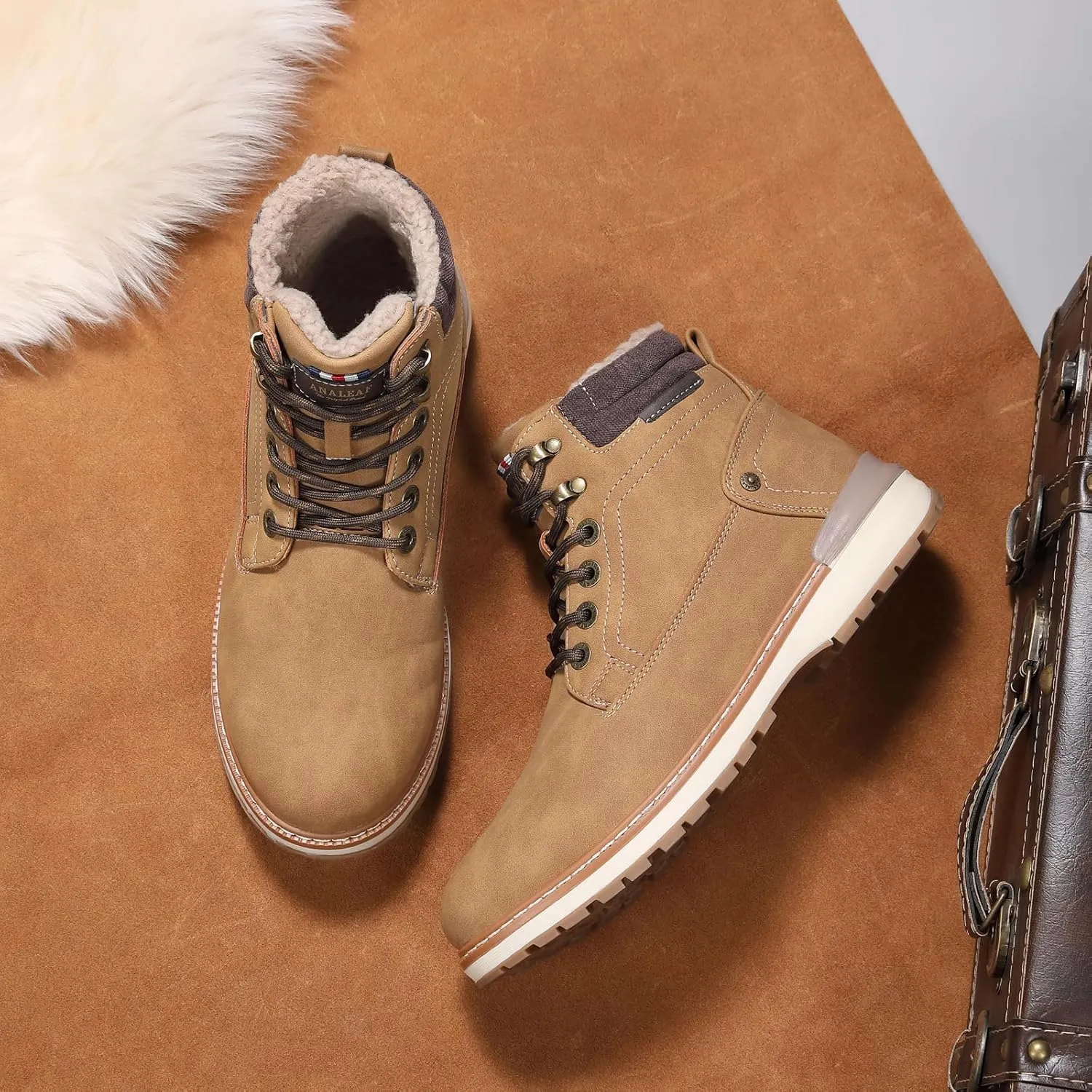 Mens Snow Boots Outdoor Warm Winter Boots Non Slip Fur Lined Shoes