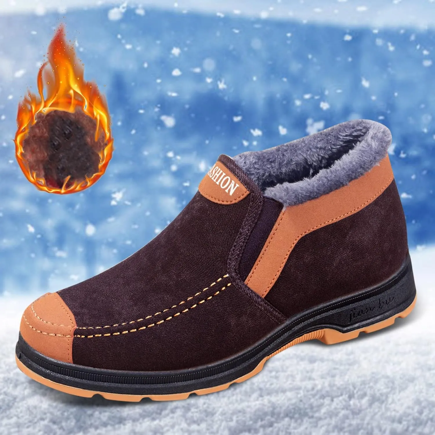 Men's Suede Ankle Boots Classic Slip On Furry Boots Fleece Lined Warm Winter Boots Non Slip Cold Proof Shoes