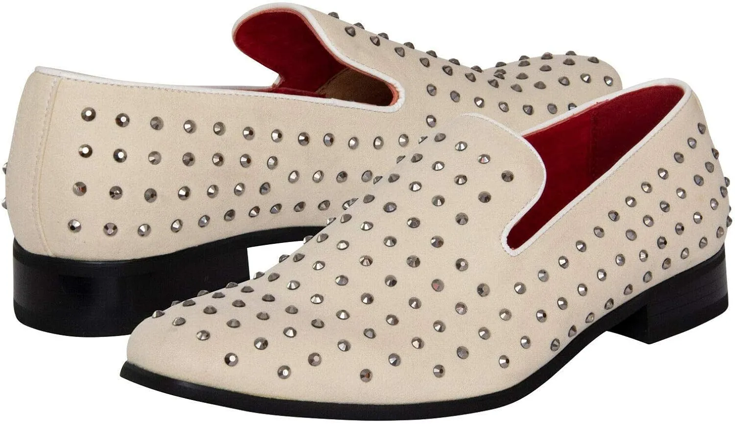 Men's Suede Leather Studded Slip On Shiny Smart Silver Spiked Casual Party Dancing Loafers Moccasin Shoes