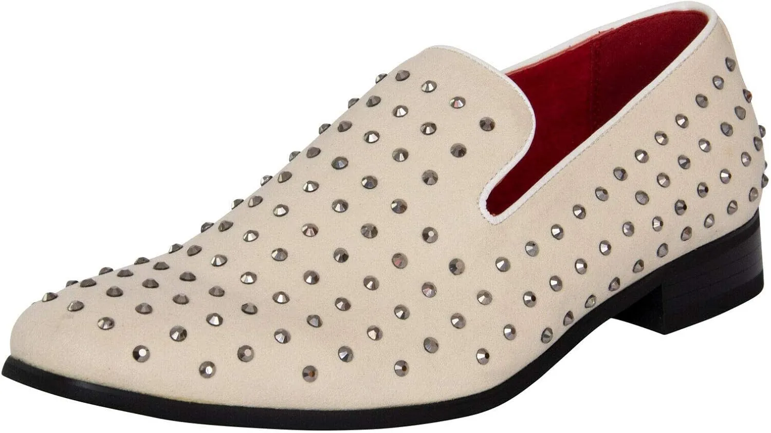 Men's Suede Leather Studded Slip On Shiny Smart Silver Spiked Casual Party Dancing Loafers Moccasin Shoes