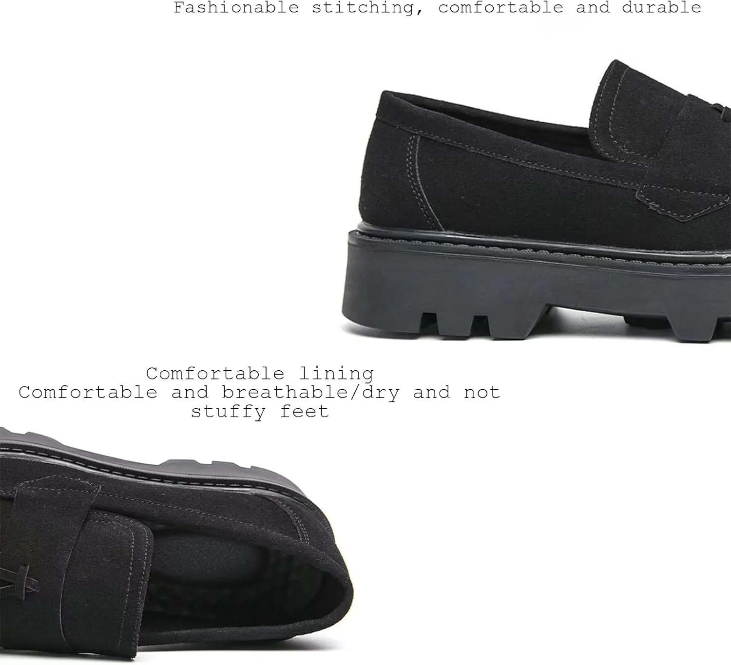 Men's Suede Tassel Platform Penny Loafers Retro Round Head Wide Toe Lug Sole Non-Slip Slip-On Formal Shoes Casual Business Loafers