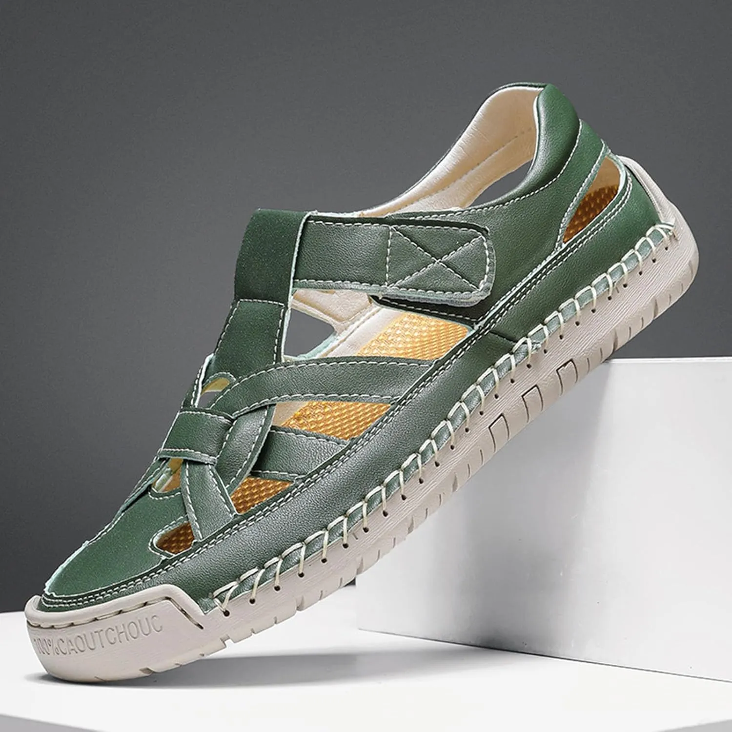 Men's Summer Casual Leather Sandals for Outdoor Beach Walking Comfortable Slip-On Low Heel Fisherman Shoes with
