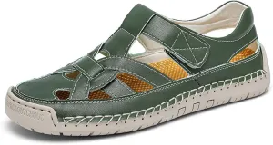 Men's Summer Casual Leather Sandals for Outdoor Beach Walking Comfortable Slip-On Low Heel Fisherman Shoes with