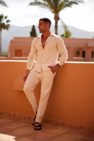 Men’s Two-Piece Set – Lightweight – Button-Up Shirt & Tapered Pants – Relaxed Fit – Holiday Essential