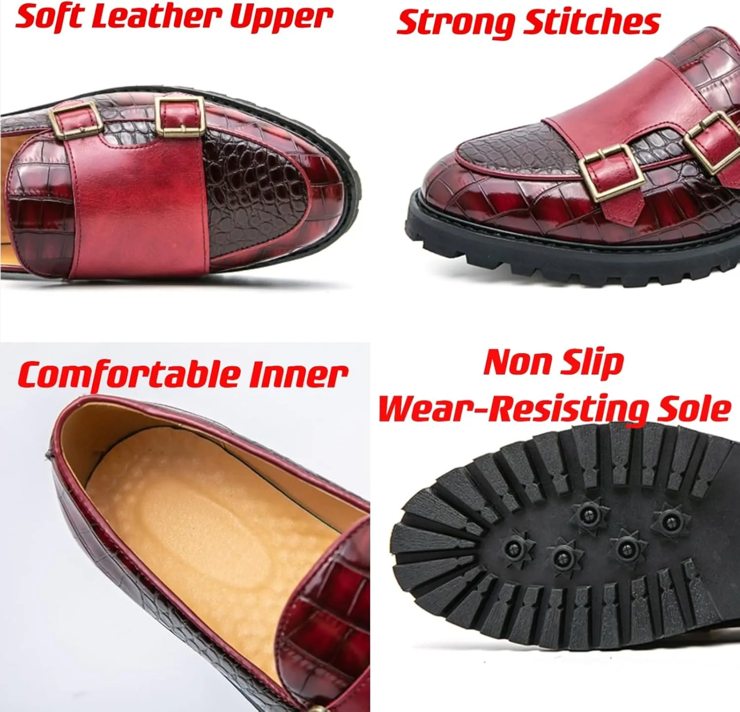 Mens Weave Leather Slip-On Double Strap Loafers Retro Lug Sole Formal Business Prom Dress Flats Penny Monk Shoes