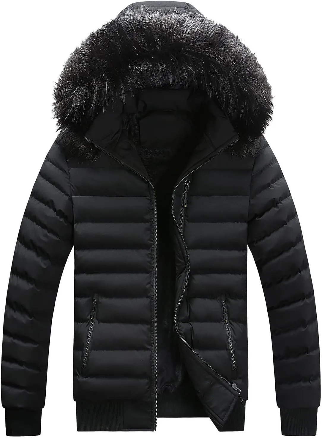Mens Winter Jacket Warm Down Jacket Full Zip Puffer Jacket Quilted Insulated Jacket with Hood for Business