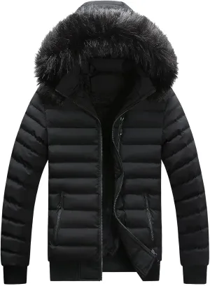 Mens Winter Jacket Warm Down Jacket Full Zip Puffer Jacket Quilted Insulated Jacket with Hood for Business