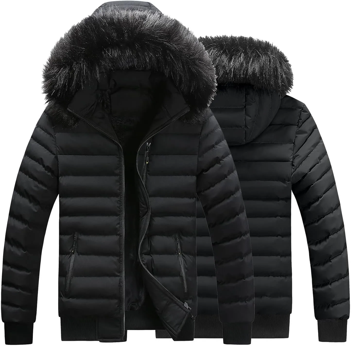 Mens Winter Jacket Warm Down Jacket Full Zip Puffer Jacket Quilted Insulated Jacket with Hood for Business