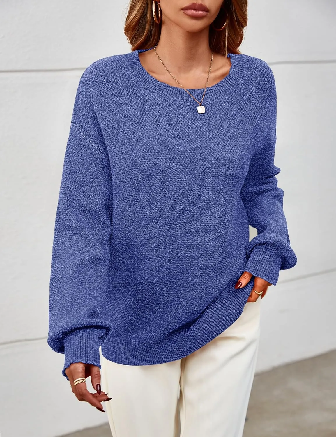 MEROKEETY Women's 2025 Fall Winter Oversized Pullover Sweater Trendy Crew Neck Long Sleeve Heathered Knit Jumper Tops