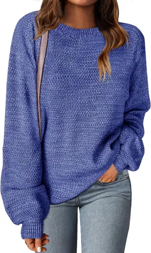 MEROKEETY Women's 2025 Fall Winter Oversized Pullover Sweater Trendy Crew Neck Long Sleeve Heathered Knit Jumper Tops