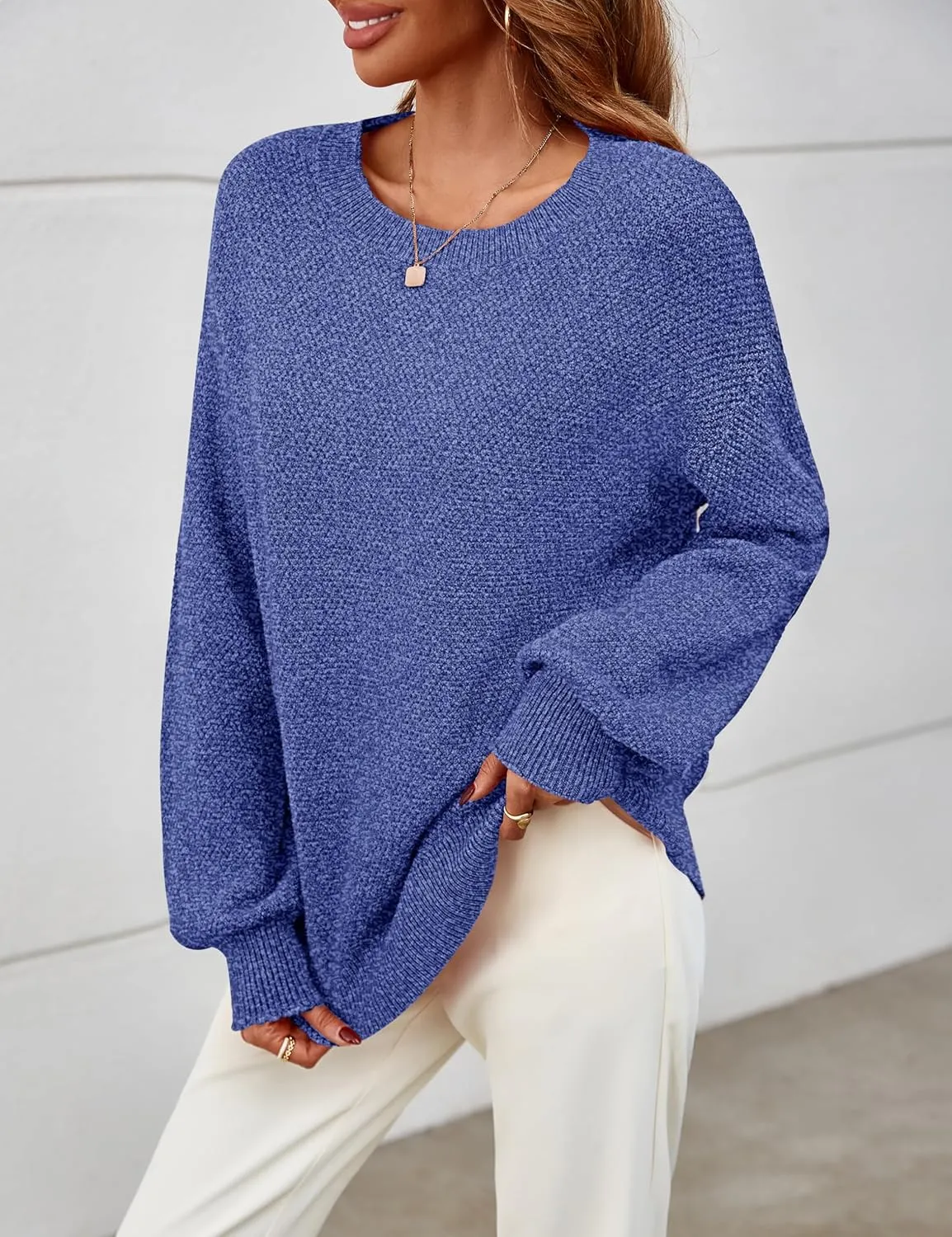 MEROKEETY Women's 2025 Fall Winter Oversized Pullover Sweater Trendy Crew Neck Long Sleeve Heathered Knit Jumper Tops