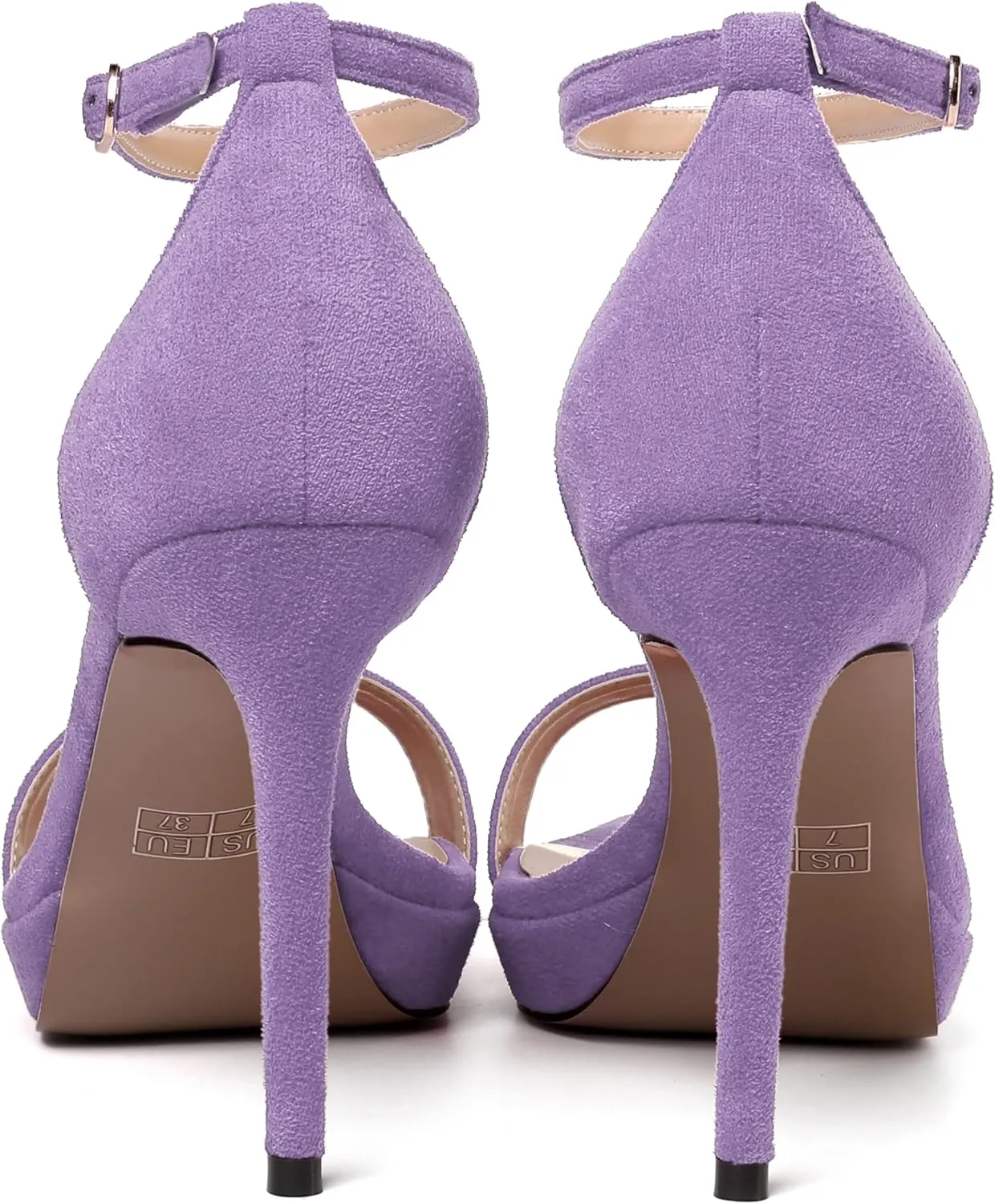 MERRORI Womens Ankle Strap Platform Women Heels Suede Women Heels Fashion Open Toe Dating Stiletto High Heel Sandals 4 Inch
