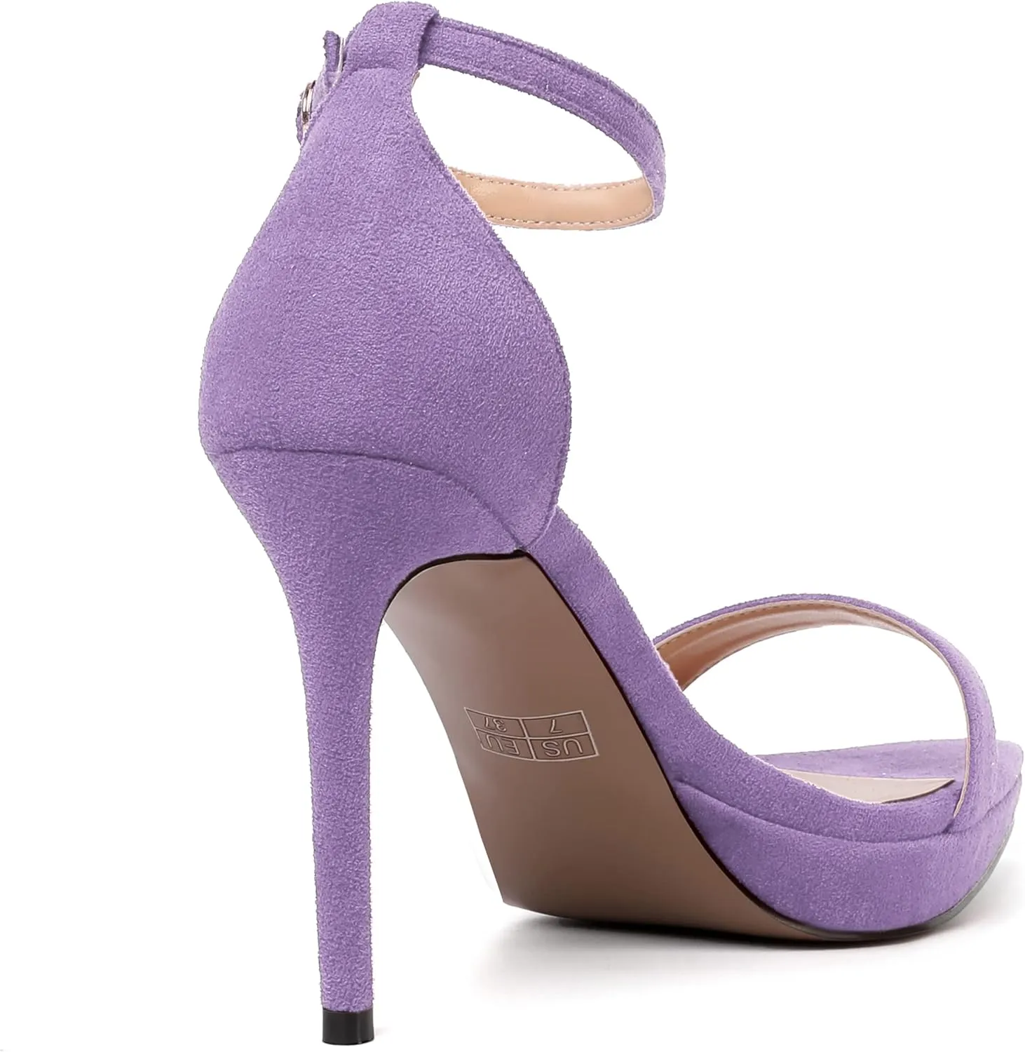 MERRORI Womens Ankle Strap Platform Women Heels Suede Women Heels Fashion Open Toe Dating Stiletto High Heel Sandals 4 Inch