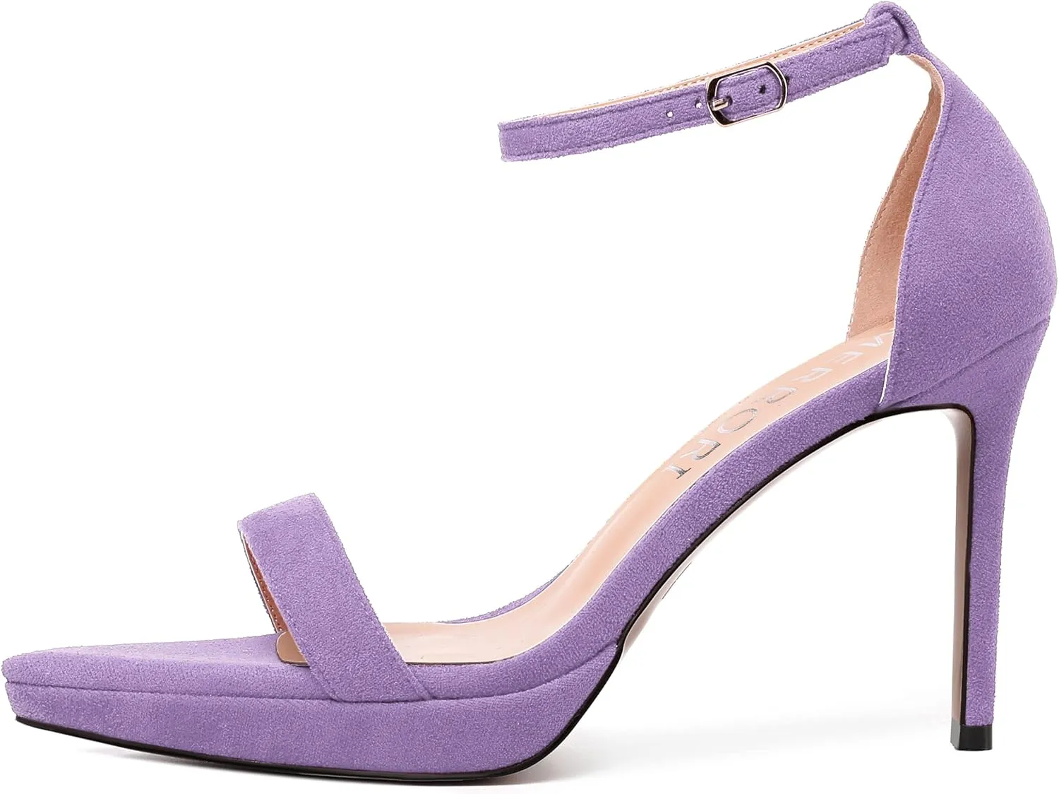MERRORI Womens Ankle Strap Platform Women Heels Suede Women Heels Fashion Open Toe Dating Stiletto High Heel Sandals 4 Inch
