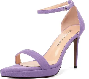 MERRORI Womens Ankle Strap Platform Women Heels Suede Women Heels Fashion Open Toe Dating Stiletto High Heel Sandals 4 Inch