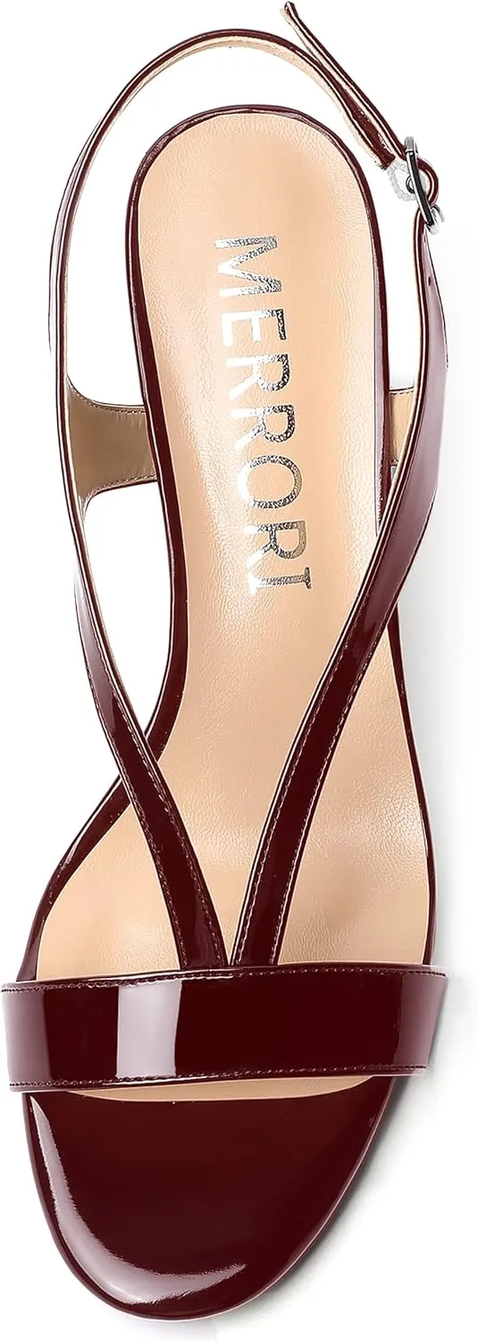 MERRORI Women's Night Club Buckle Open Toe Patent Solid Casual Ankle Strap Chunky Mid Heel Sandals 2.5 Inch