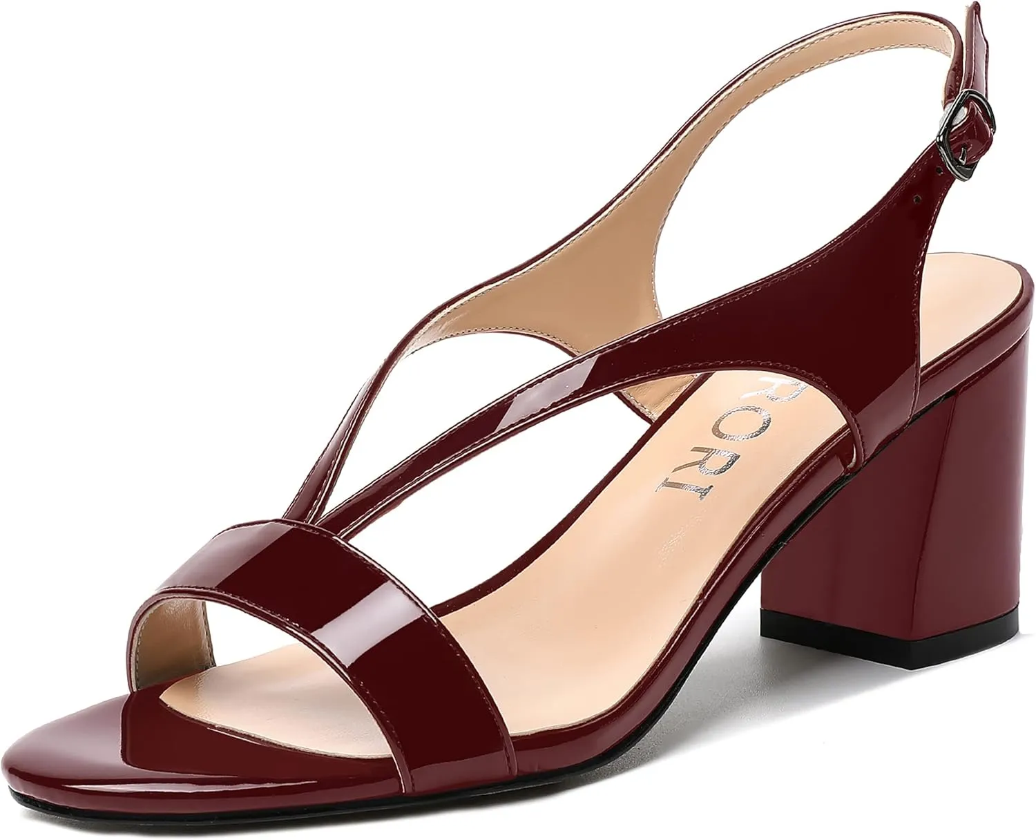 MERRORI Women's Night Club Buckle Open Toe Patent Solid Casual Ankle Strap Chunky Mid Heel Sandals 2.5 Inch
