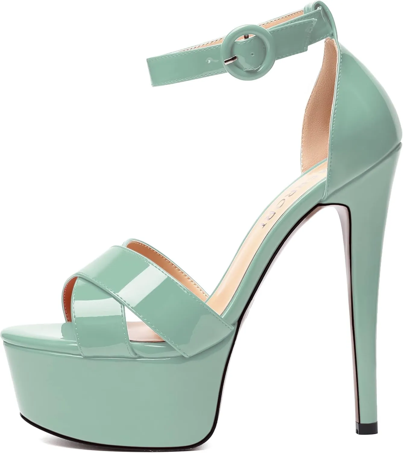 MERRORI Womens Party Open Toe Sexy Ankle Strap Buckle Patent Stiletto High Heel Sandals 6 Inch