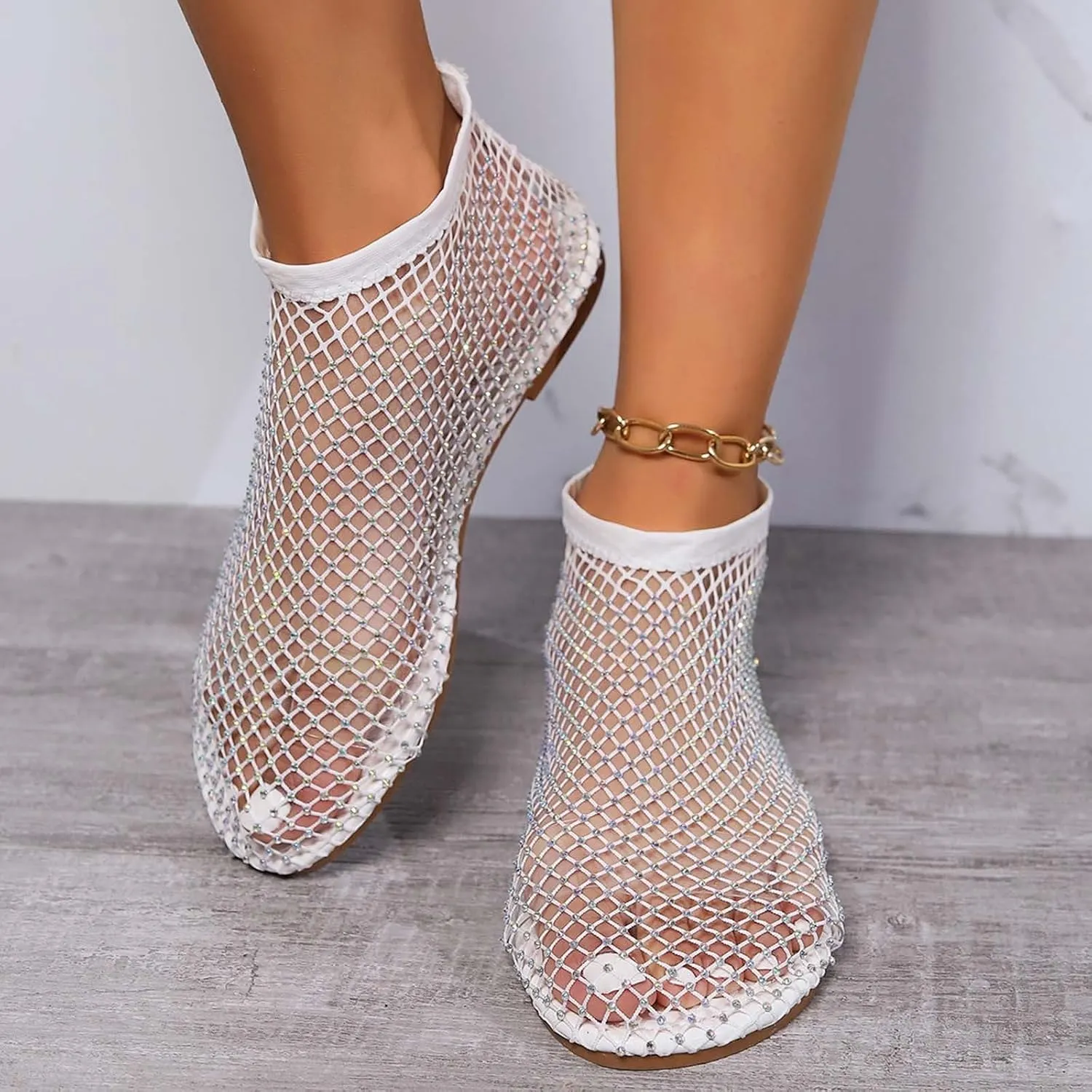 Mesh Flats for Women Comfortable Fishnet Summer Flats Slides Sandals Rhinestone Sandals for Women Dressy Boho Shoes Stiletto High Heel Casual Shoes Breathable