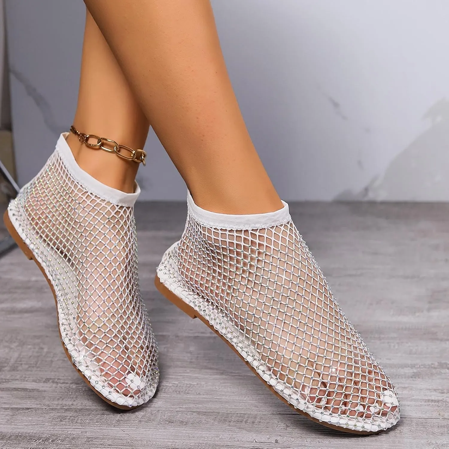 Mesh Flats for Women Comfortable Fishnet Summer Flats Slides Sandals Rhinestone Sandals for Women Dressy Boho Shoes Stiletto High Heel Casual Shoes Breathable