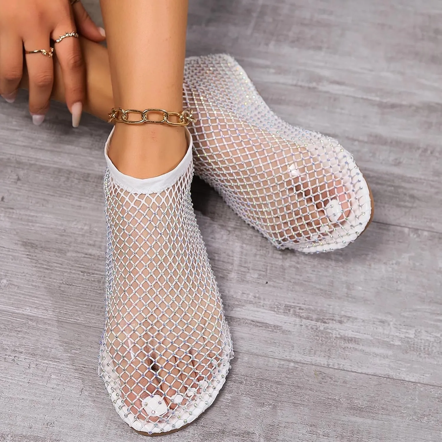 Mesh Flats for Women Comfortable Fishnet Summer Flats Slides Sandals Rhinestone Sandals for Women Dressy Boho Shoes Stiletto High Heel Casual Shoes Breathable