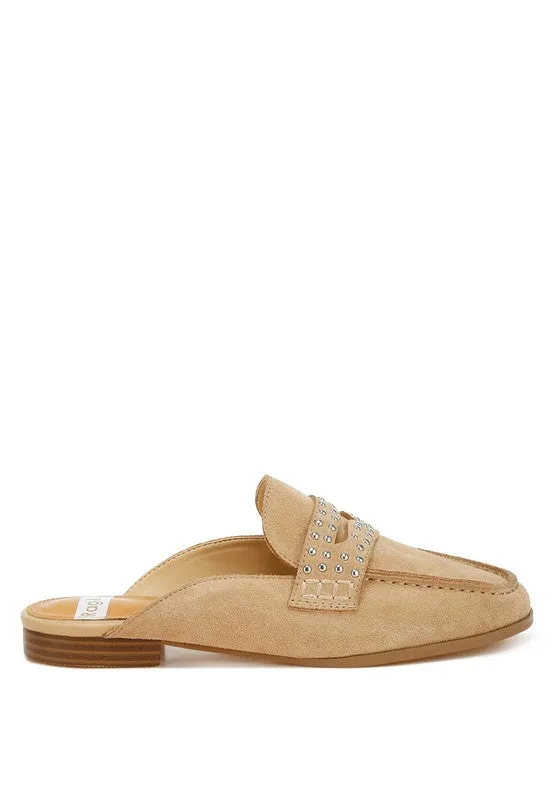 Metal-Stud Penny Strap Mules