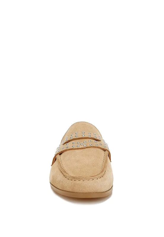 Metal-Stud Penny Strap Mules