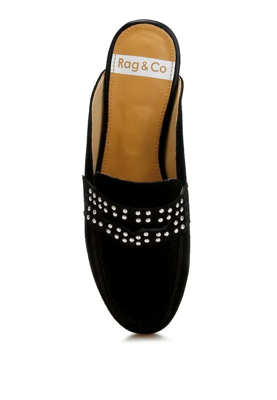 Metal-Stud Penny Strap Mules