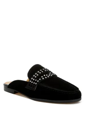 Metal-Stud Penny Strap Mules