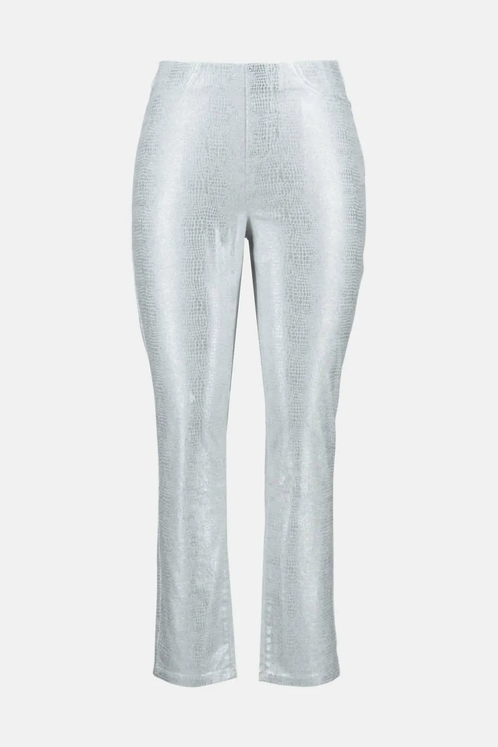 Metallic Slim Crop Pants In White/silver