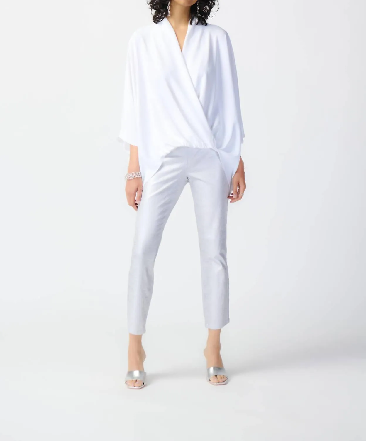 Metallic Slim Crop Pants In White/silver
