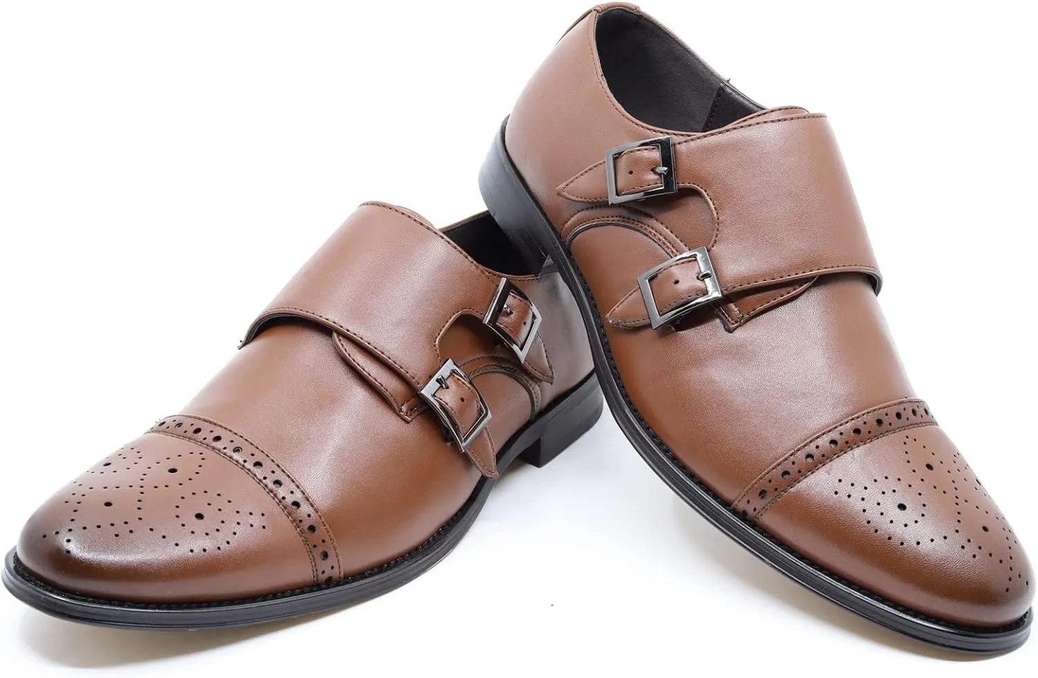Metrocharm MC300 Men's Double Monk Strap Cap Toe Slip On Loafers Dress Shoes