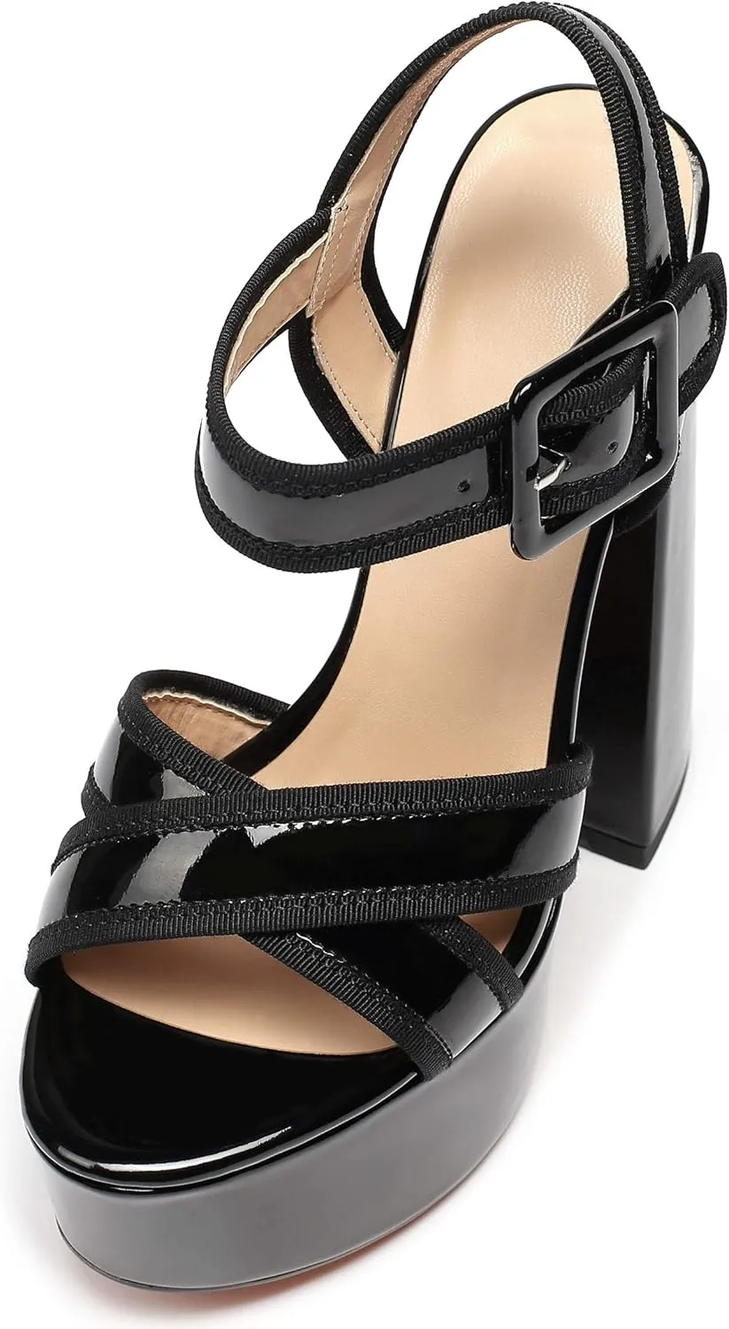 Mettesally Women's Chunky Platform Heels Open Toe Ankle Strap Block Heel Sandals Party Summer Shoes