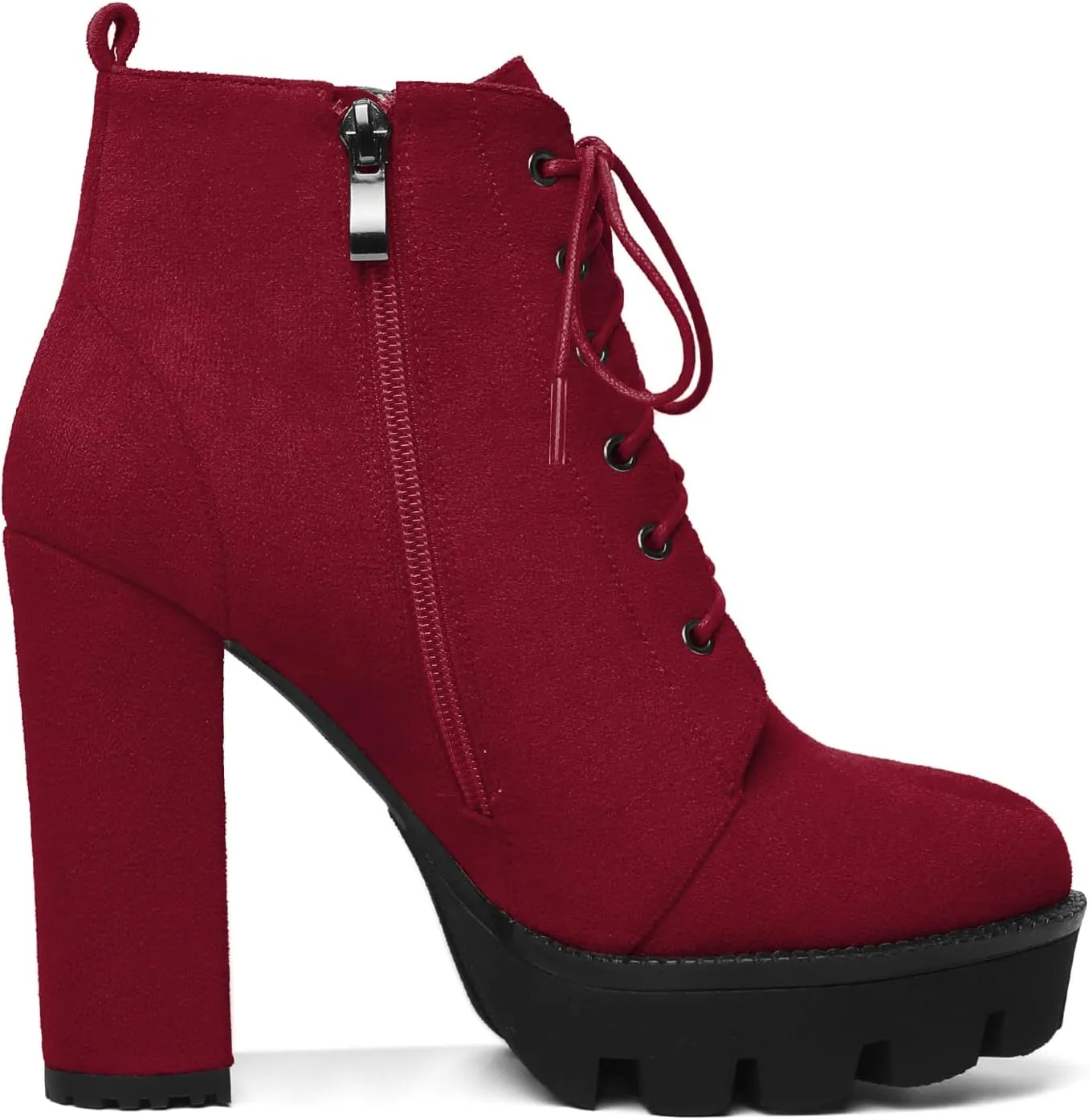 Mettesally Womens Platform Lace Up Ankle Boots Round Toe Chunky Block High Heels Side Zipper Short Boots Office Winter Shoes