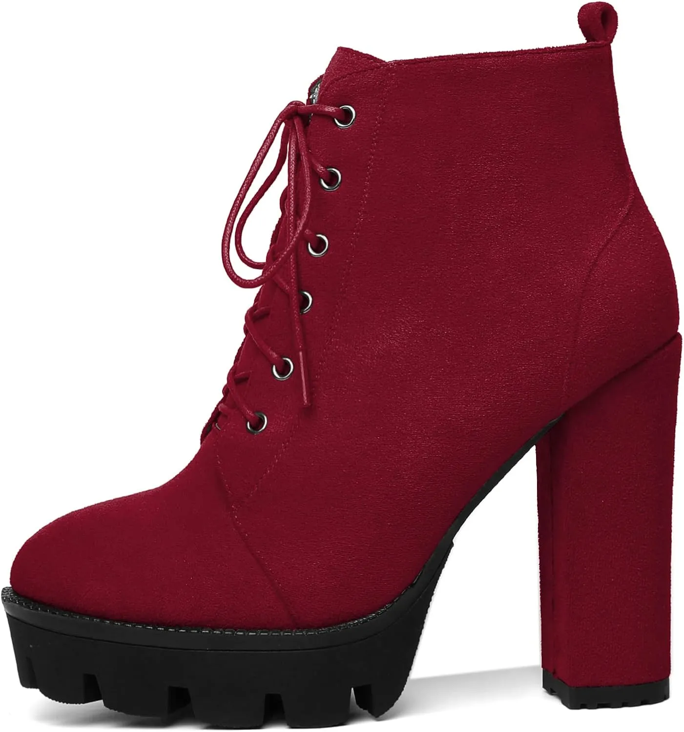 Mettesally Womens Platform Lace Up Ankle Boots Round Toe Chunky Block High Heels Side Zipper Short Boots Office Winter Shoes