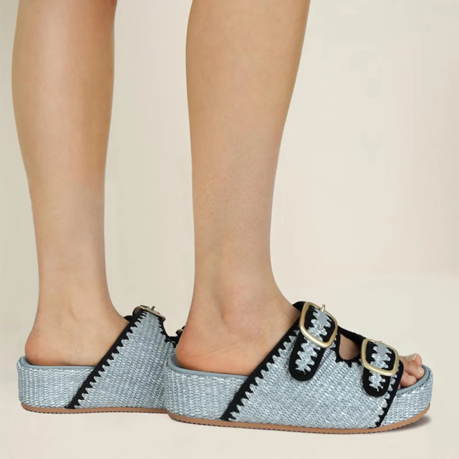 MICIFA Platform Sandals for Women Espadrille Wedges Summer Beach Sandals Comfortable Cute Woven Straw Crochet Sandals Shoes Casual Adjustable Double Buckle Strap Sandals
