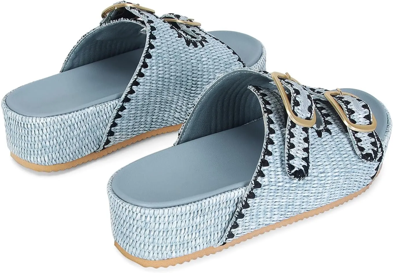 MICIFA Platform Sandals for Women Espadrille Wedges Summer Beach Sandals Comfortable Cute Woven Straw Crochet Sandals Shoes Casual Adjustable Double Buckle Strap Sandals