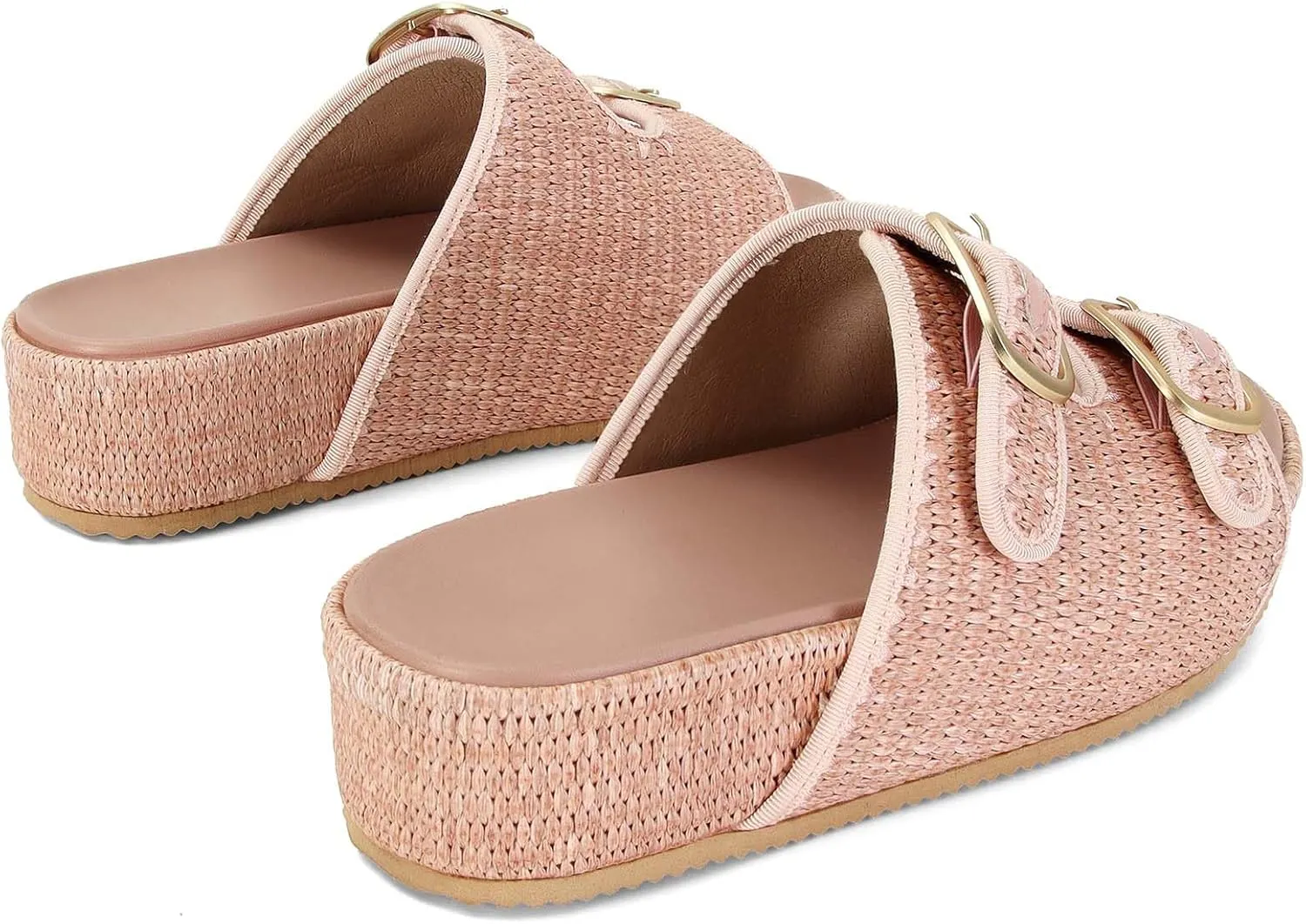 MICIFA Platform Sandals for Women Espadrille Wedges Summer Beach Sandals Comfortable Cute Woven Straw Crochet Sandals Shoes Casual Adjustable Double Buckle Strap Sandals