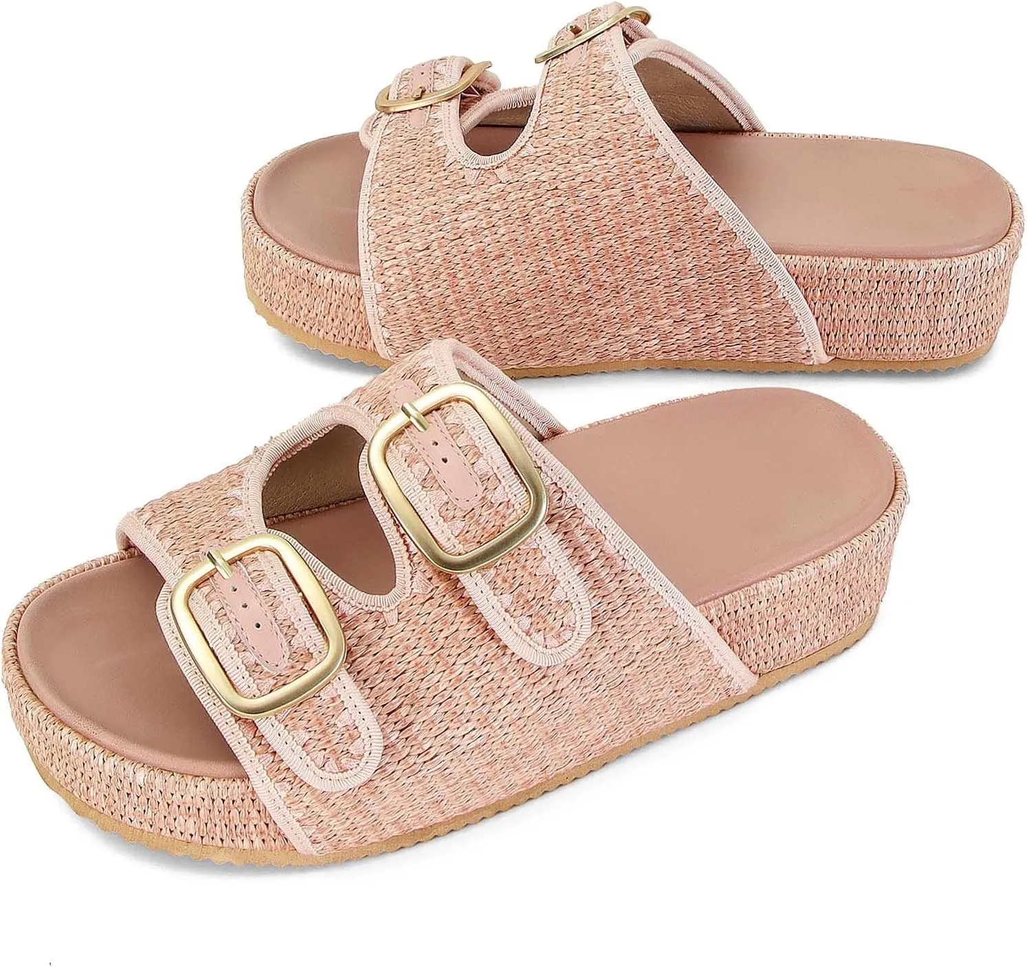 MICIFA Platform Sandals for Women Espadrille Wedges Summer Beach Sandals Comfortable Cute Woven Straw Crochet Sandals Shoes Casual Adjustable Double Buckle Strap Sandals