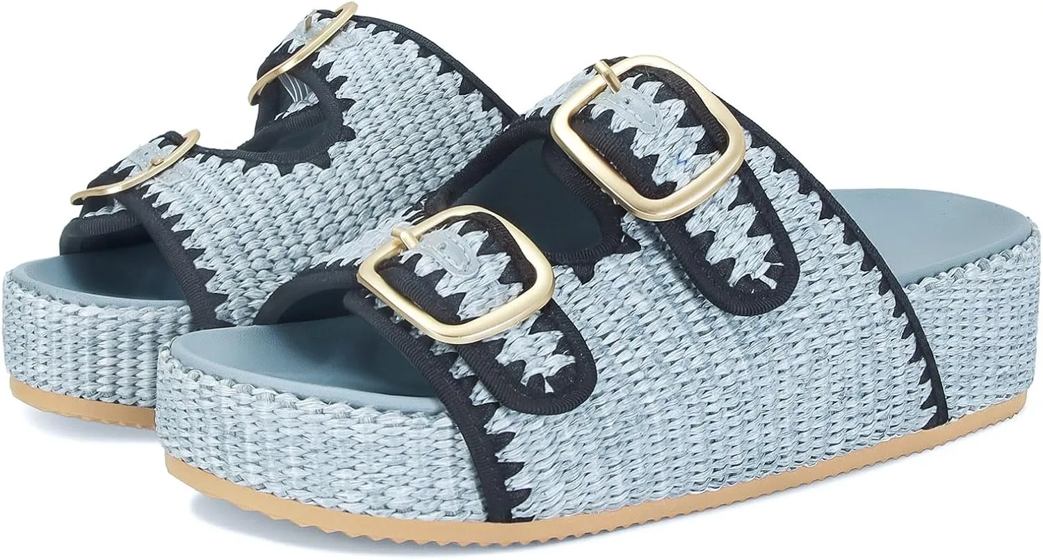 MICIFA Platform Sandals for Women Espadrille Wedges Summer Beach Sandals Comfortable Cute Woven Straw Crochet Sandals Shoes Casual Adjustable Double Buckle Strap Sandals