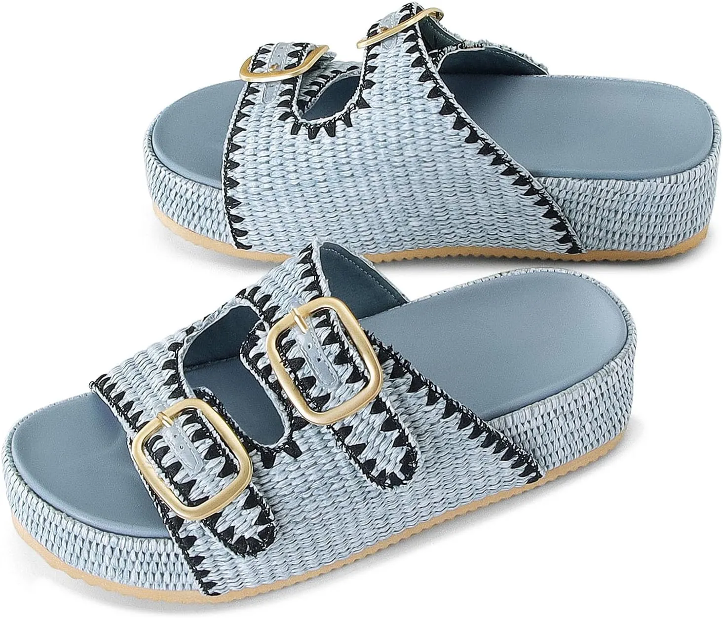 MICIFA Platform Sandals for Women Espadrille Wedges Summer Beach Sandals Comfortable Cute Woven Straw Crochet Sandals Shoes Casual Adjustable Double Buckle Strap Sandals
